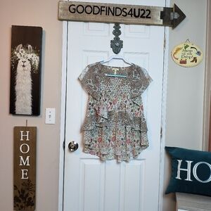 Matilda Jane Women's Floral Ruffled Cottage Prairie Blouse Lightweight XS